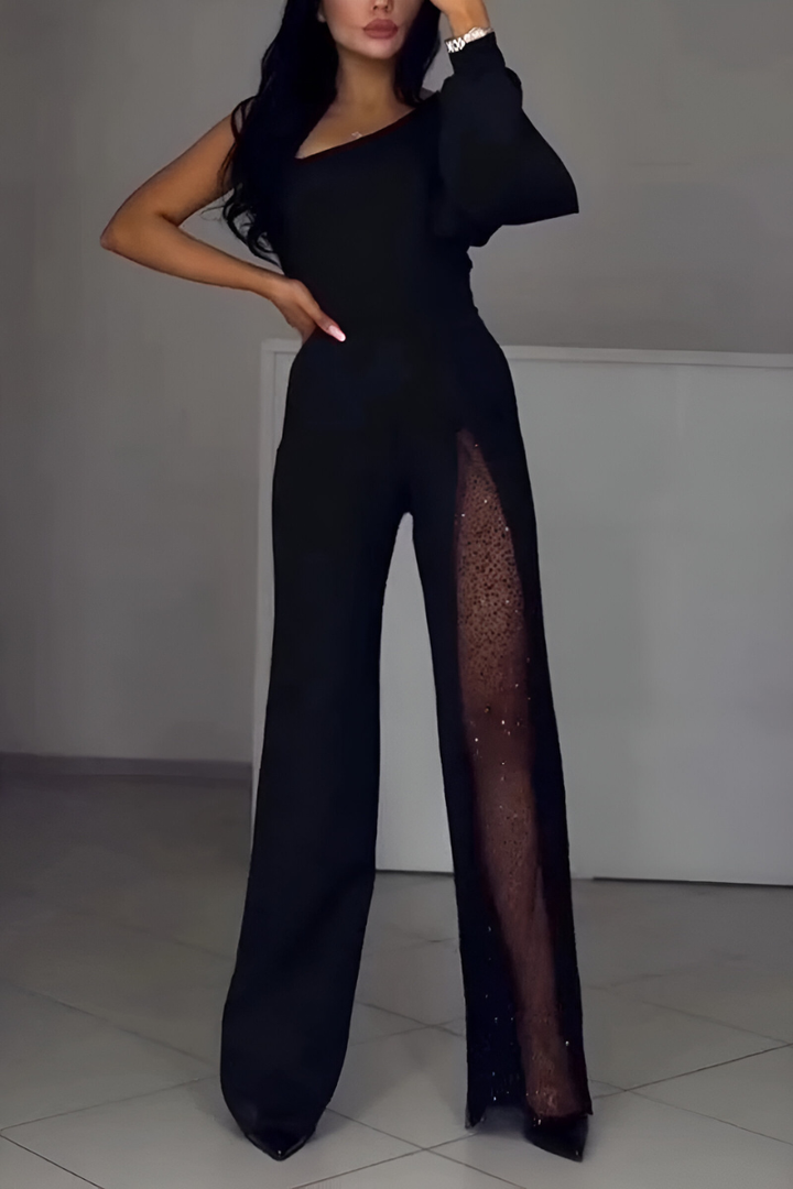 Olivia | Elegant one-shoulder jumpsuit with glitter detail