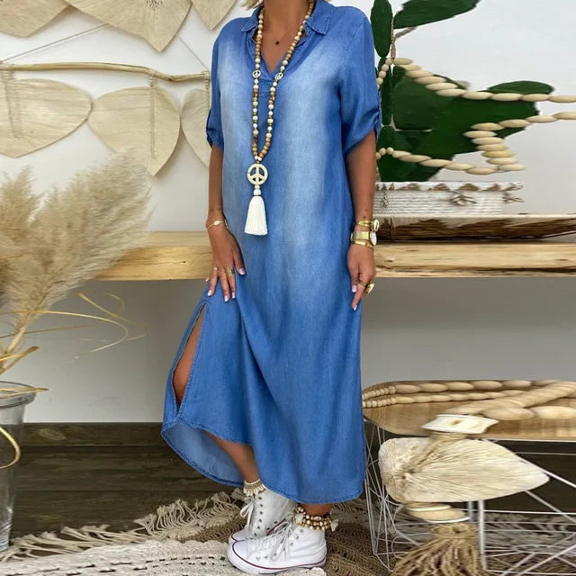 Lysaria | Long denim dress with side slits