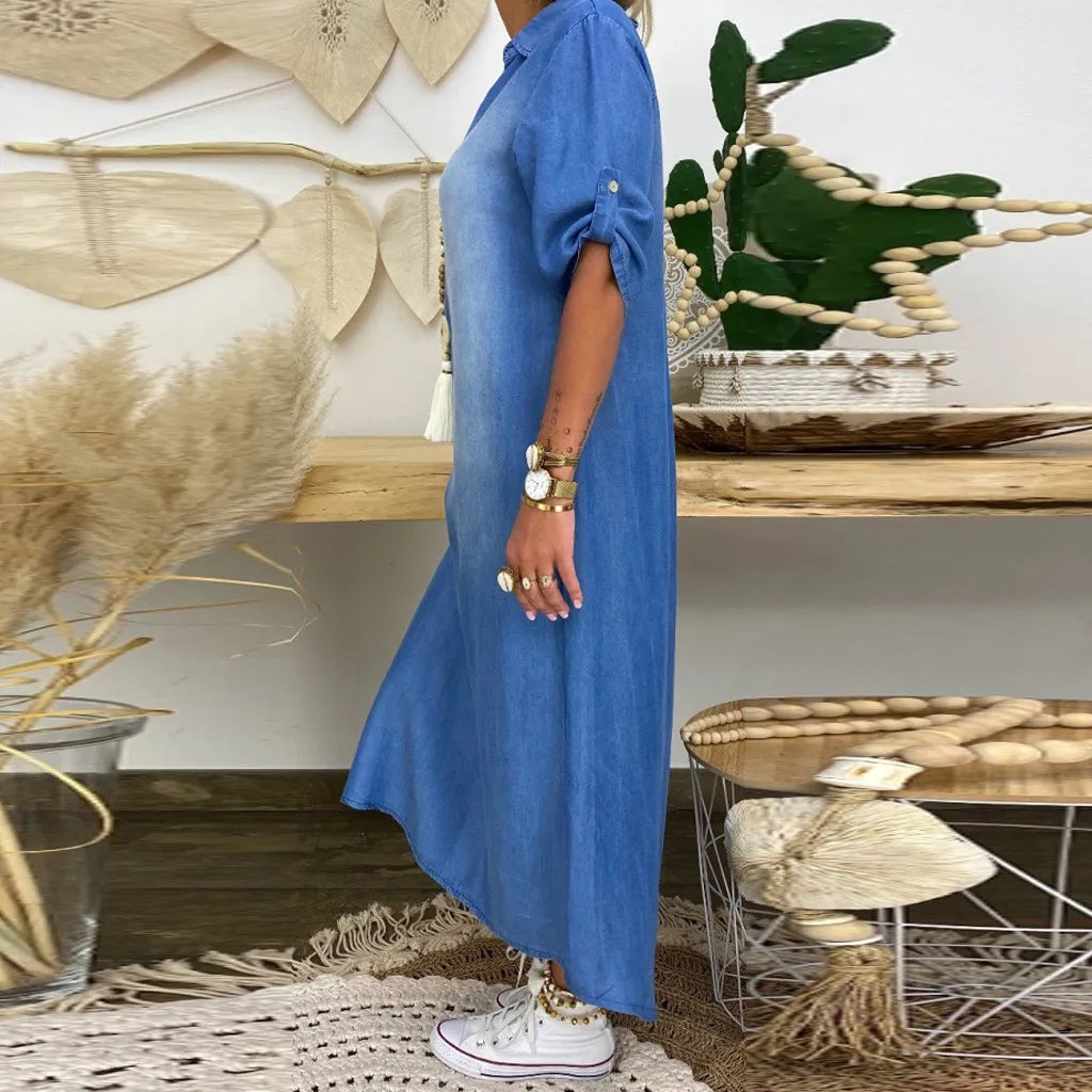 Lysaria | Long denim dress with side slits