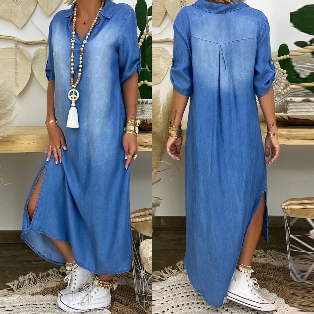 Lysaria | Long denim dress with side slits