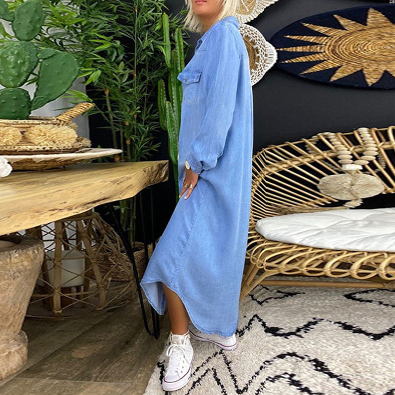 Riley | Long Sleeve Denim Maxi Dress