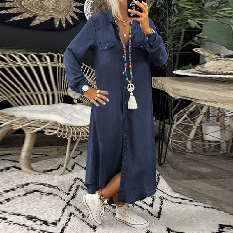 Riley | Long Sleeve Denim Maxi Dress