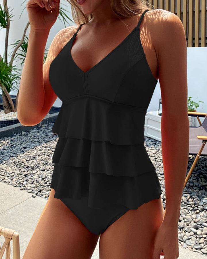 Lia | Solid Colour Swimsuit with Stylish Ruffles