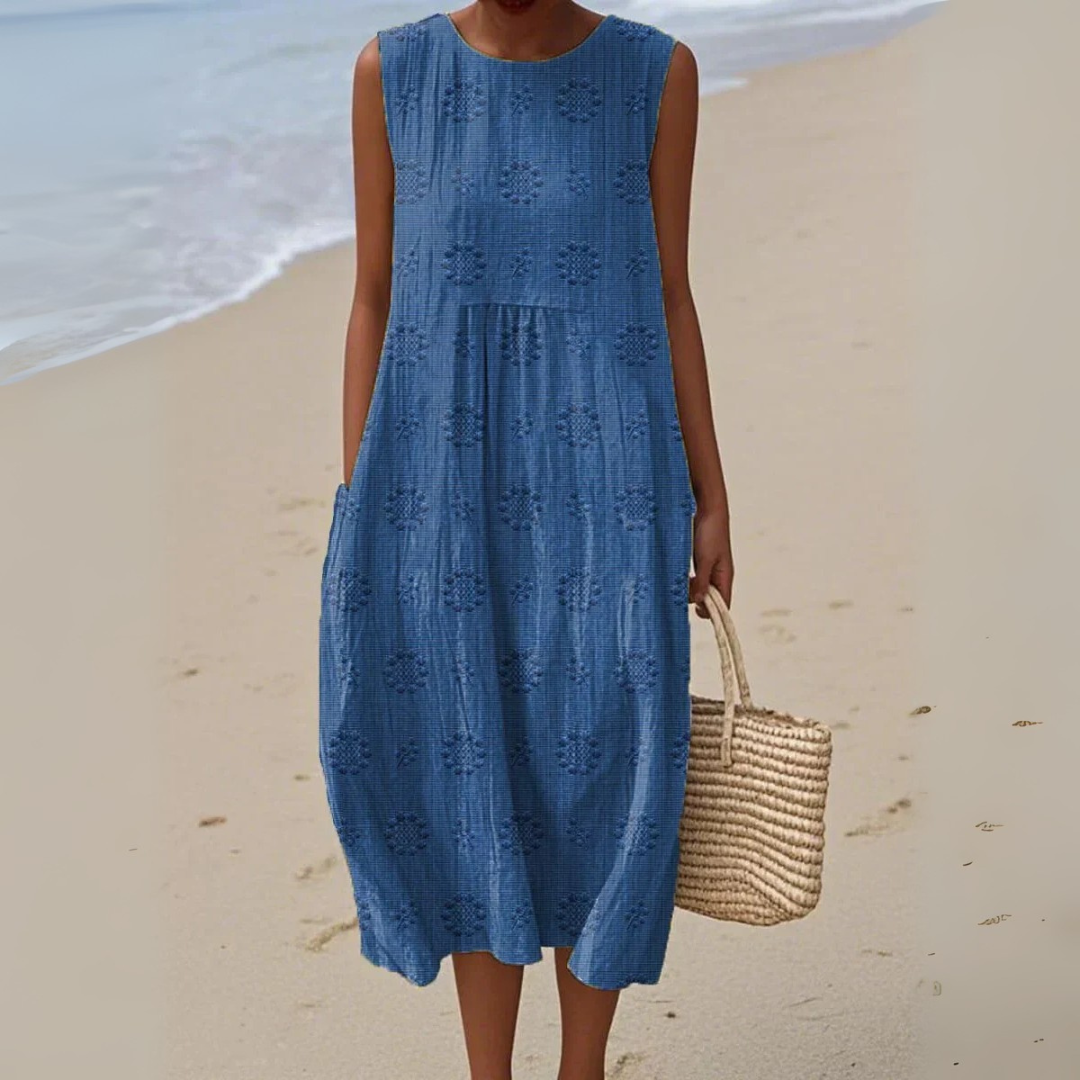 Belmara | Elegant Sleeveless Cotton Dress with Embroidery