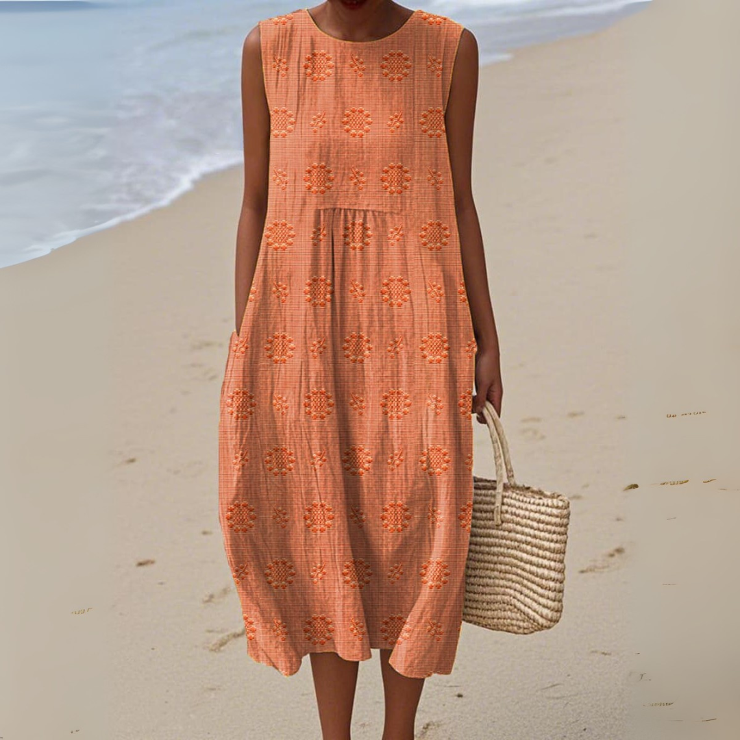 Belmara | Elegant Sleeveless Cotton Dress with Embroidery