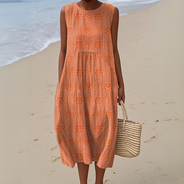 Belmara | Elegant Sleeveless Cotton Dress with Embroidery
