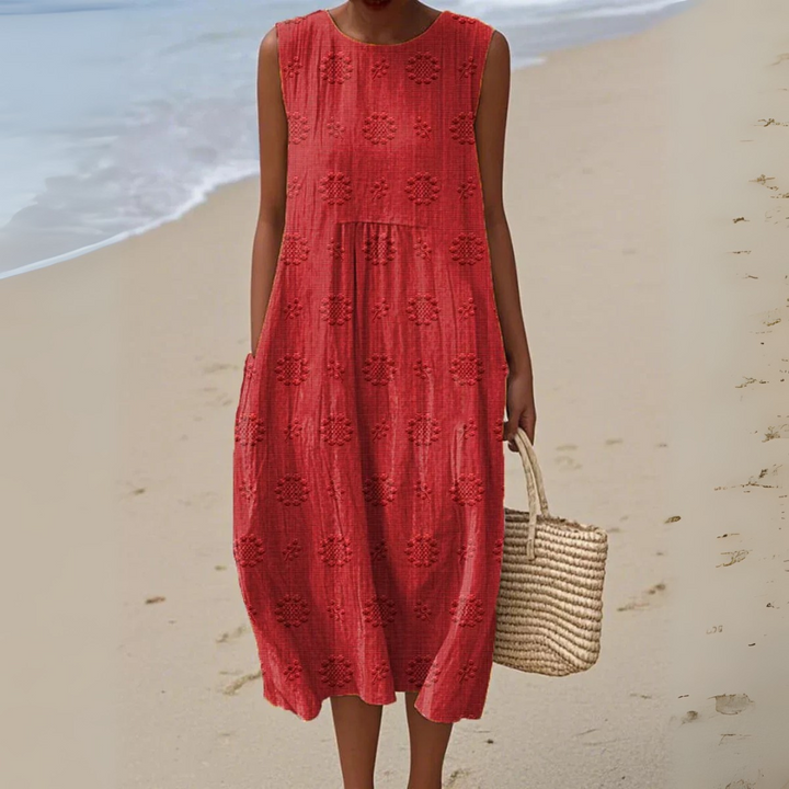 Belmara | Elegant Sleeveless Cotton Dress with Embroidery