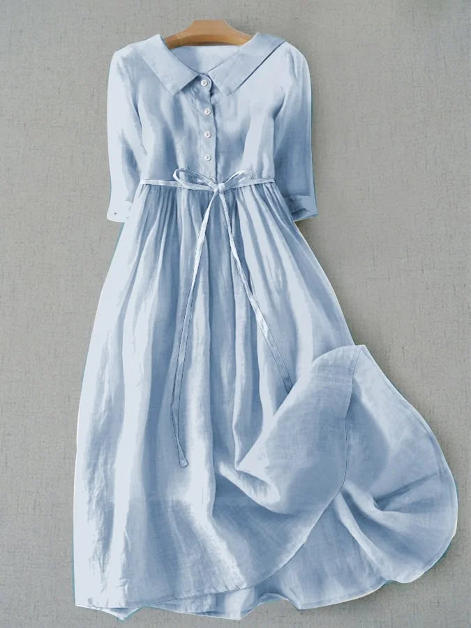 Lux - Elegant Short-Sleeved Dress with Waist Ties