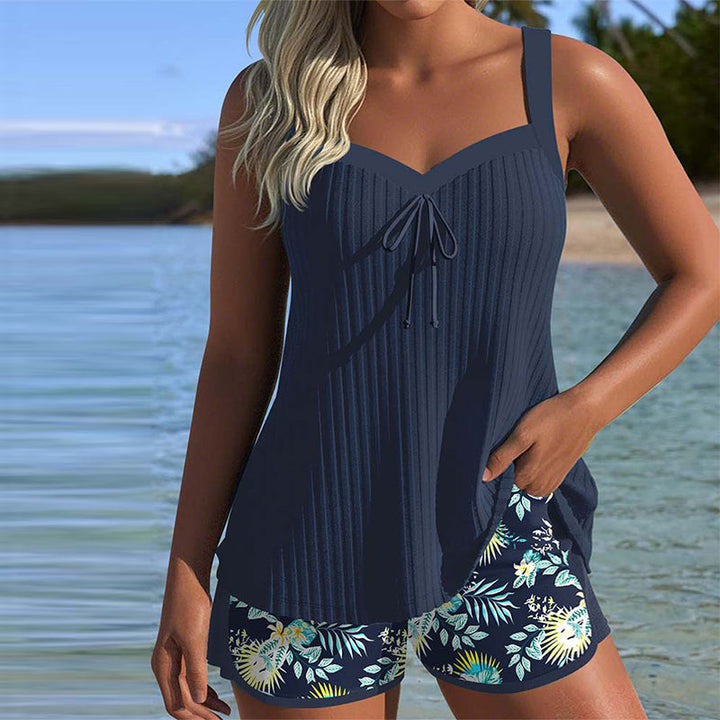 Hally – Striped Tankini with Two-Piece Beach Shorts
