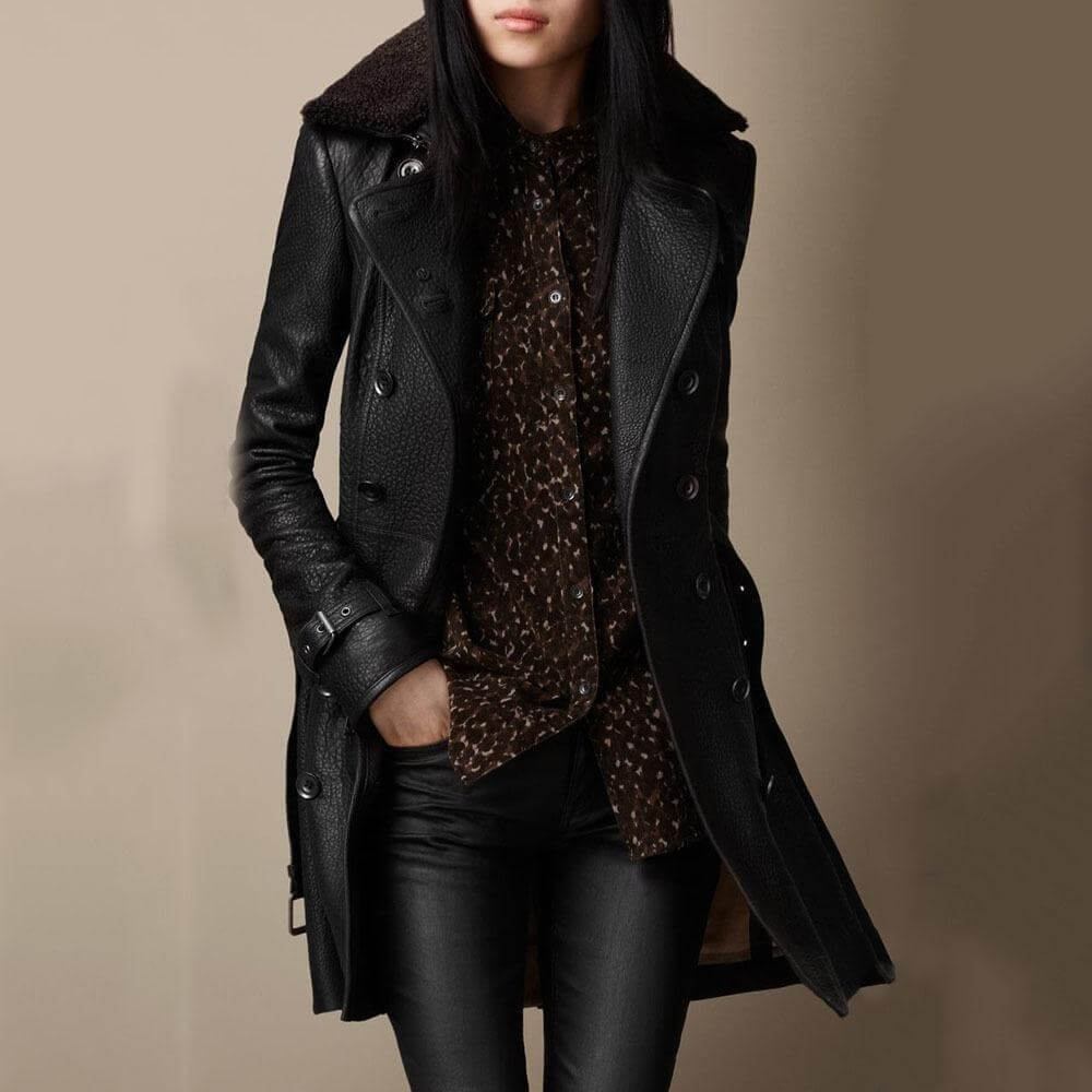 Eva | Elegant 3/4 Leather Coat