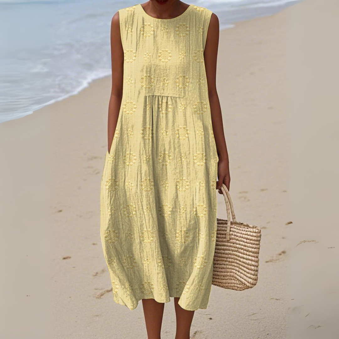 Belmara | Elegant Sleeveless Cotton Dress with Embroidery