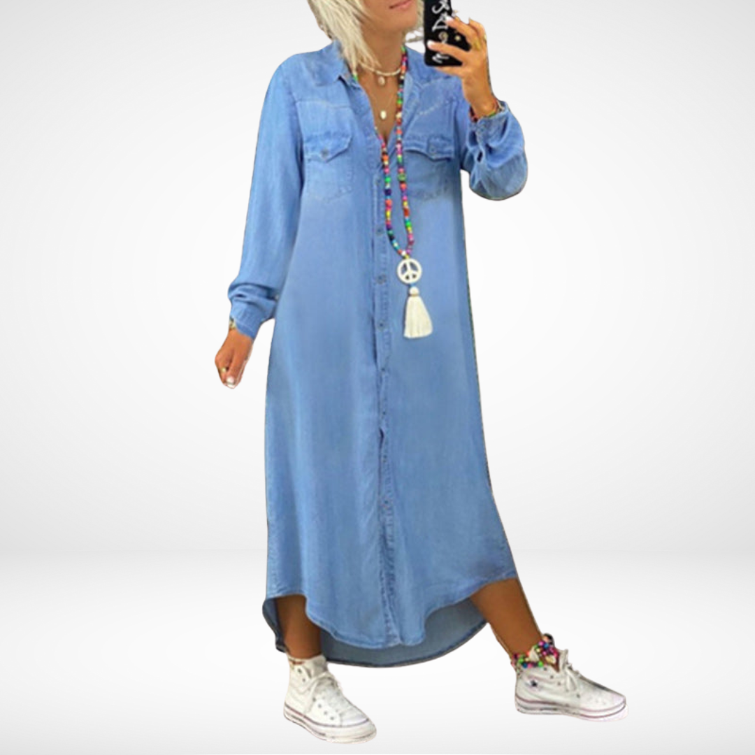 Riley | Long Sleeve Denim Maxi Dress