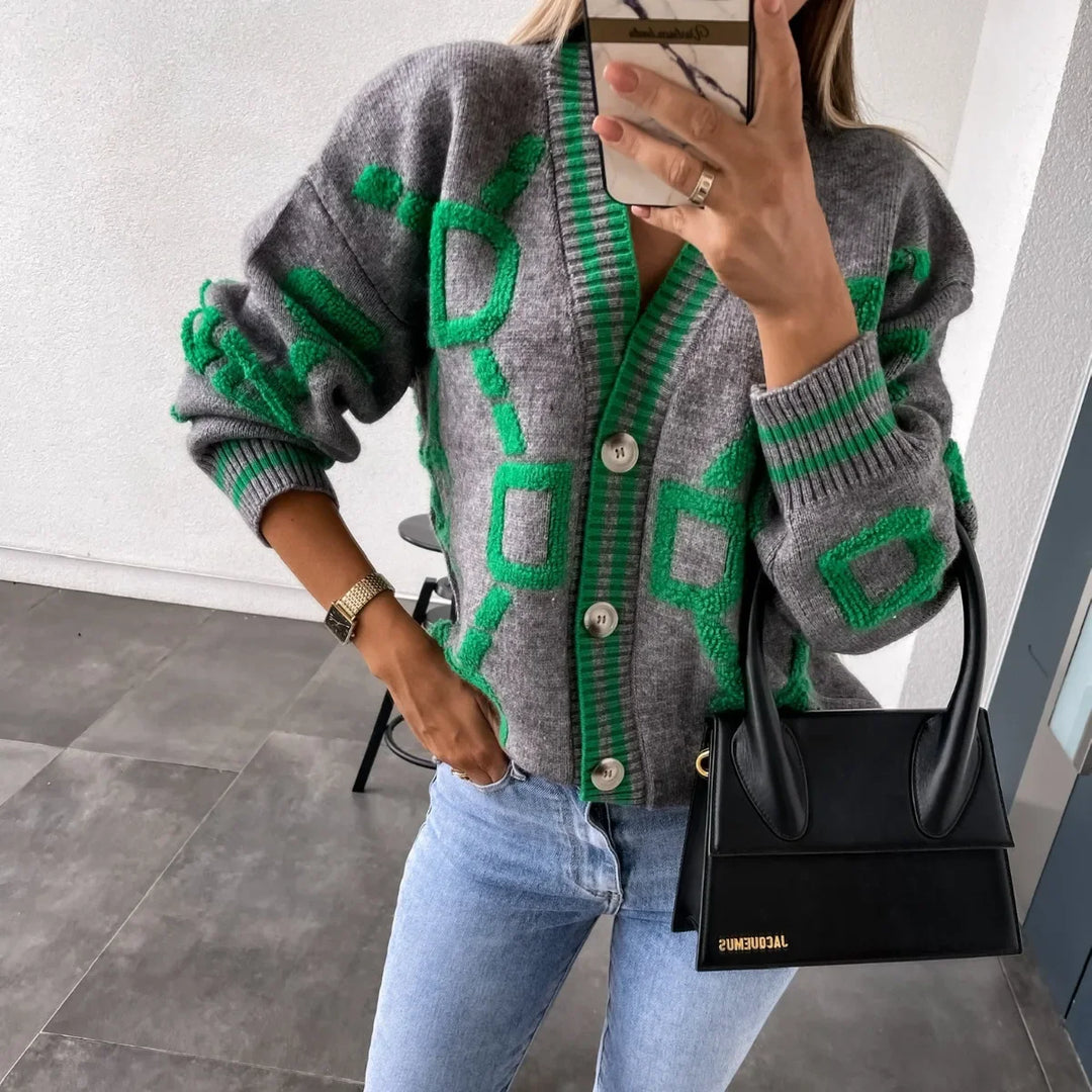 Nanette | Trendy Cardigan with Geometric Design
