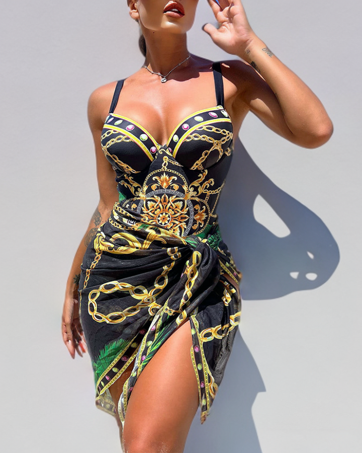 Dariusa | One-Piece Swimsuit with Push-Up Effect & Matching Beach Skirt