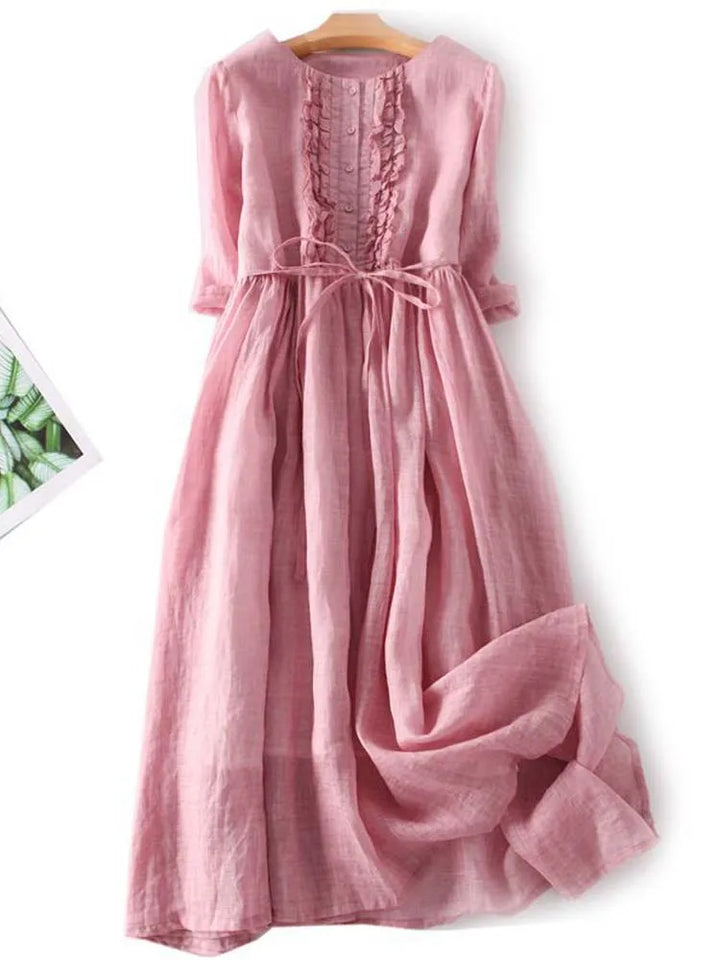 Arya - Women’s Retro Style Dress with Round Neck and Waist Ties