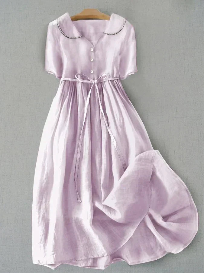 Isla - Elegant Cotton and Linen Dress with Mid Sleeves