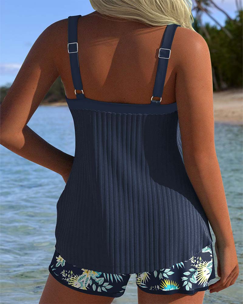 Hally – Striped Tankini with Two-Piece Beach Shorts